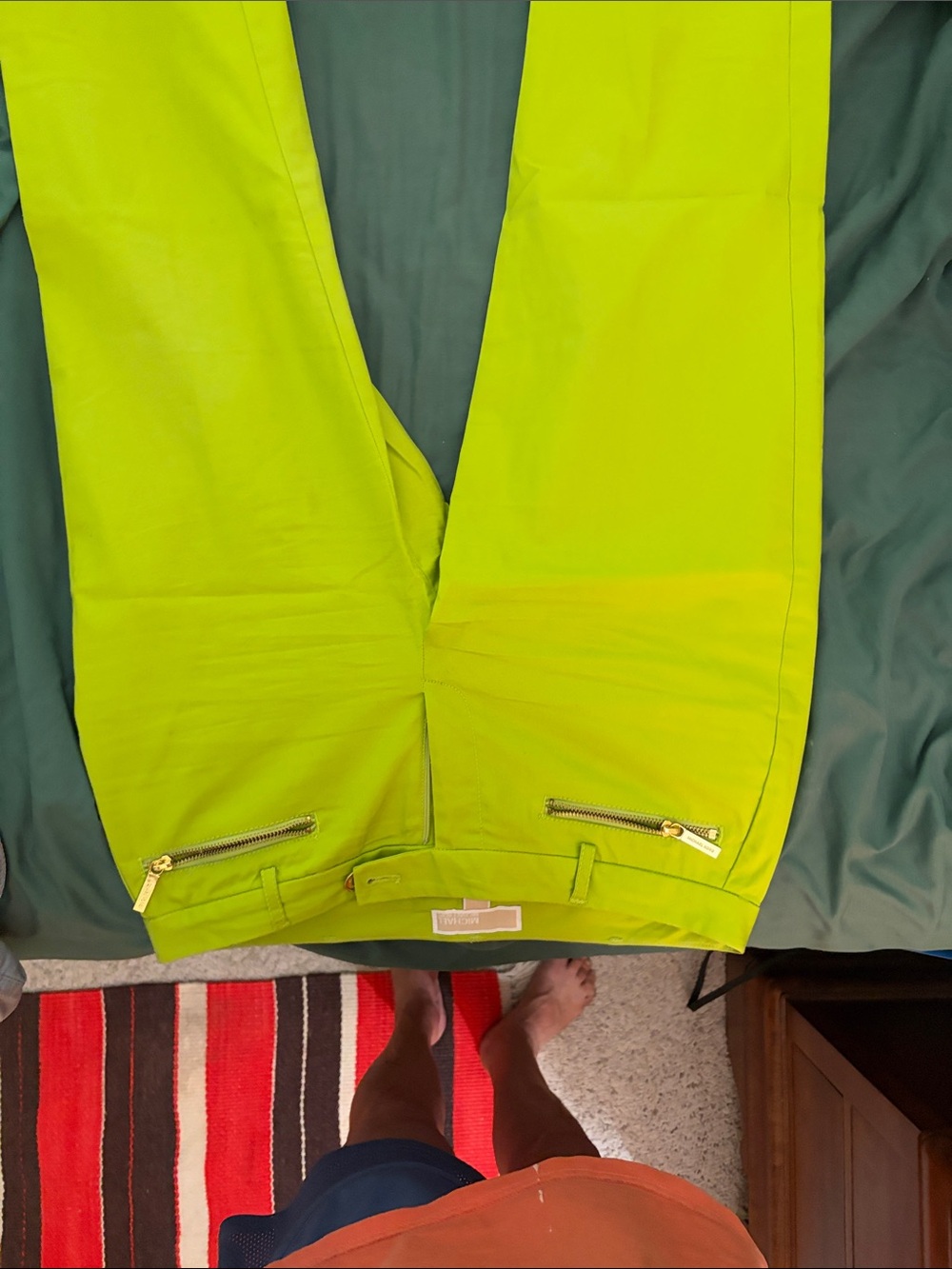 Women’s Michael Kors Lime Green Pants with Gold Zippers